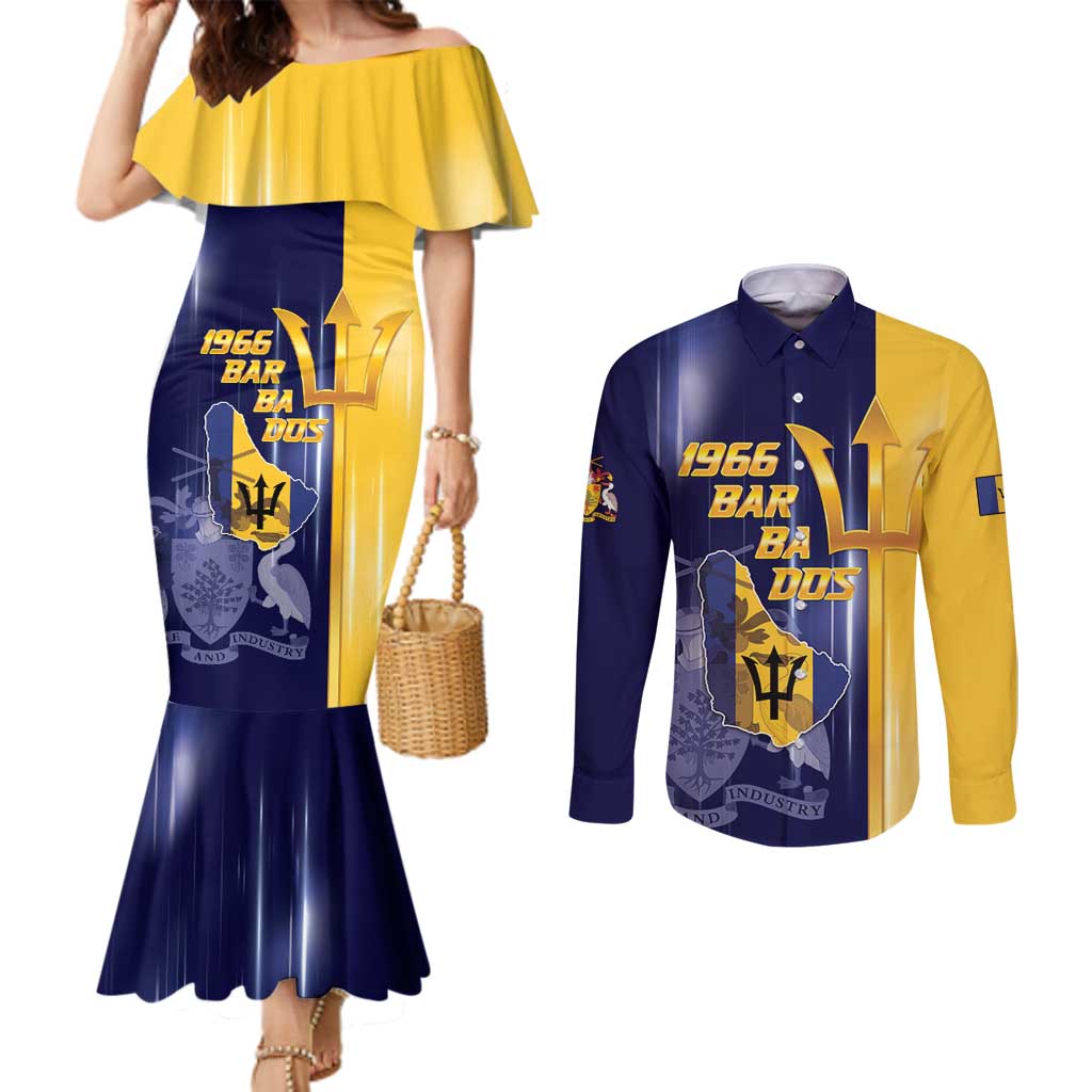 Barbados Independence Day Couples Matching Mermaid Dress and Long Sleeve Button Shirt Proud To Be Barbadian - Wonder Print Shop