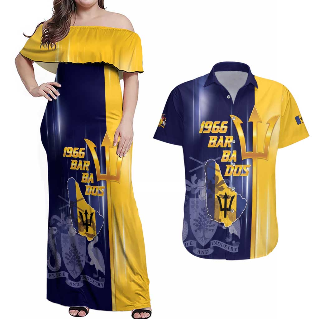 Barbados Independence Day Couples Matching Off Shoulder Maxi Dress and Hawaiian Shirt Proud To Be Barbadian - Wonder Print Shop