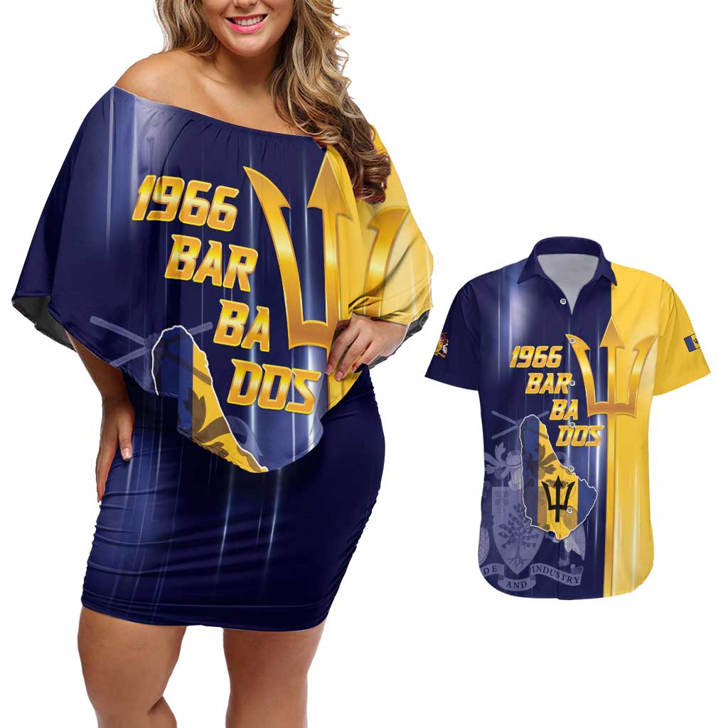 Barbados Independence Day Couples Matching Off Shoulder Short Dress and Hawaiian Shirt Proud To Be Barbadian - Wonder Print Shop