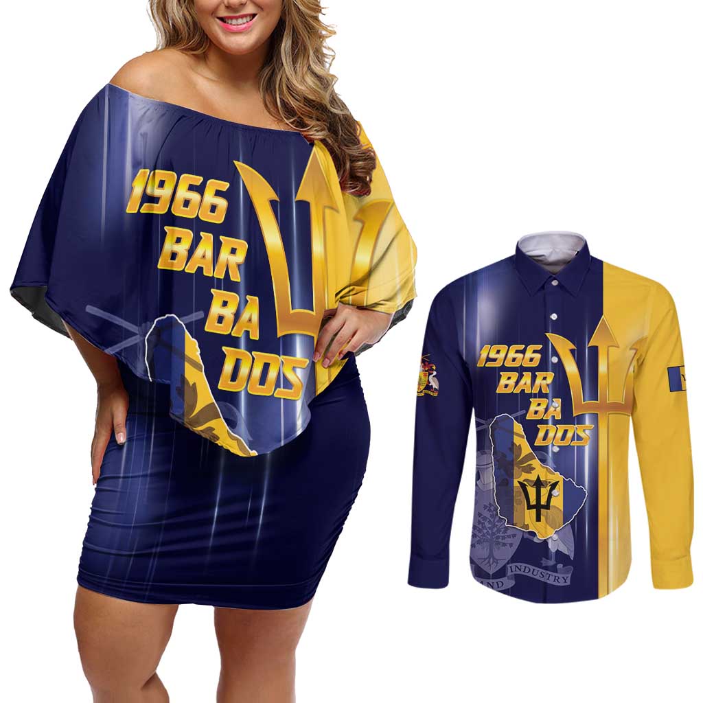 Barbados Independence Day Couples Matching Off Shoulder Short Dress and Long Sleeve Button Shirt Proud To Be Barbadian - Wonder Print Shop
