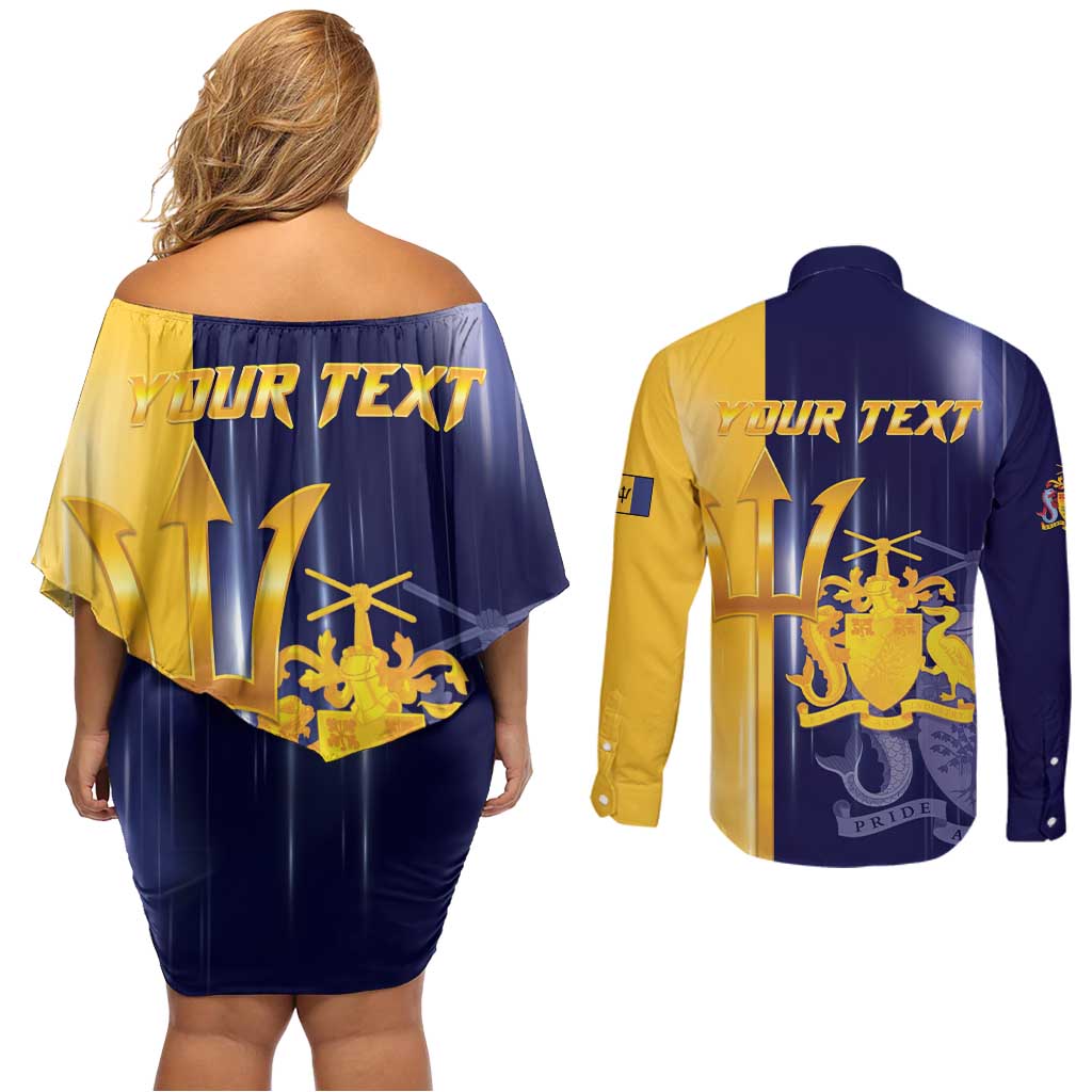 Barbados Independence Day Couples Matching Off Shoulder Short Dress and Long Sleeve Button Shirt Proud To Be Barbadian - Wonder Print Shop