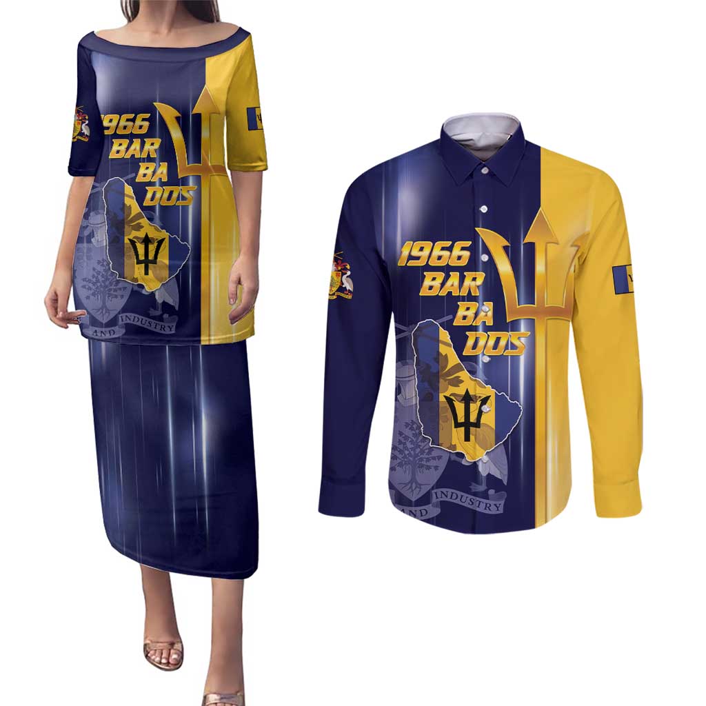 Barbados Independence Day Couples Matching Puletasi and Long Sleeve Button Shirt Proud To Be Barbadian - Wonder Print Shop