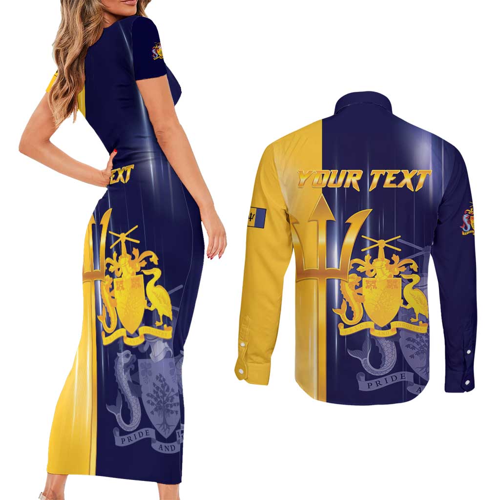Barbados Independence Day Couples Matching Short Sleeve Bodycon Dress and Long Sleeve Button Shirt Proud To Be Barbadian - Wonder Print Shop