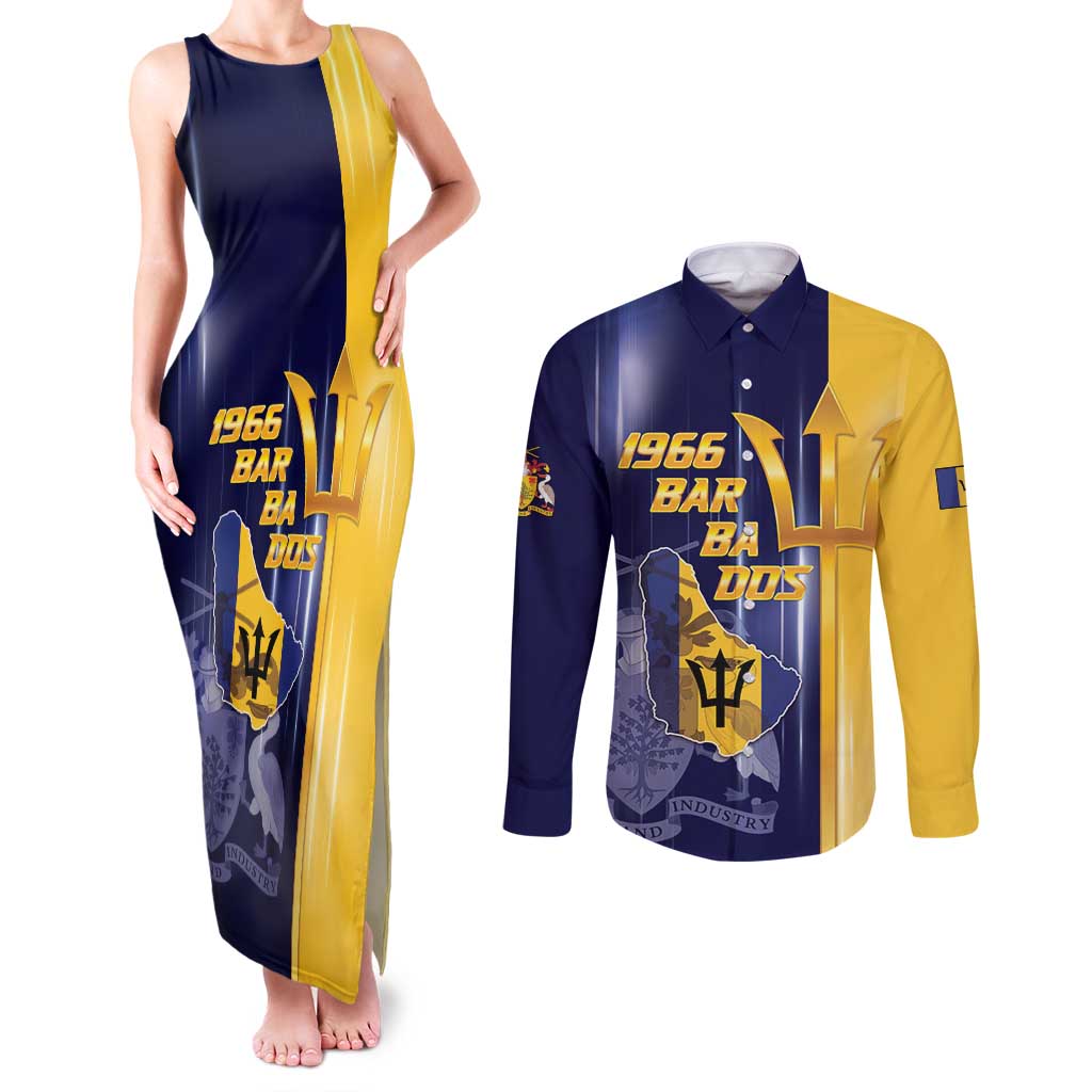 Barbados Independence Day Couples Matching Tank Maxi Dress and Long Sleeve Button Shirt Proud To Be Barbadian - Wonder Print Shop
