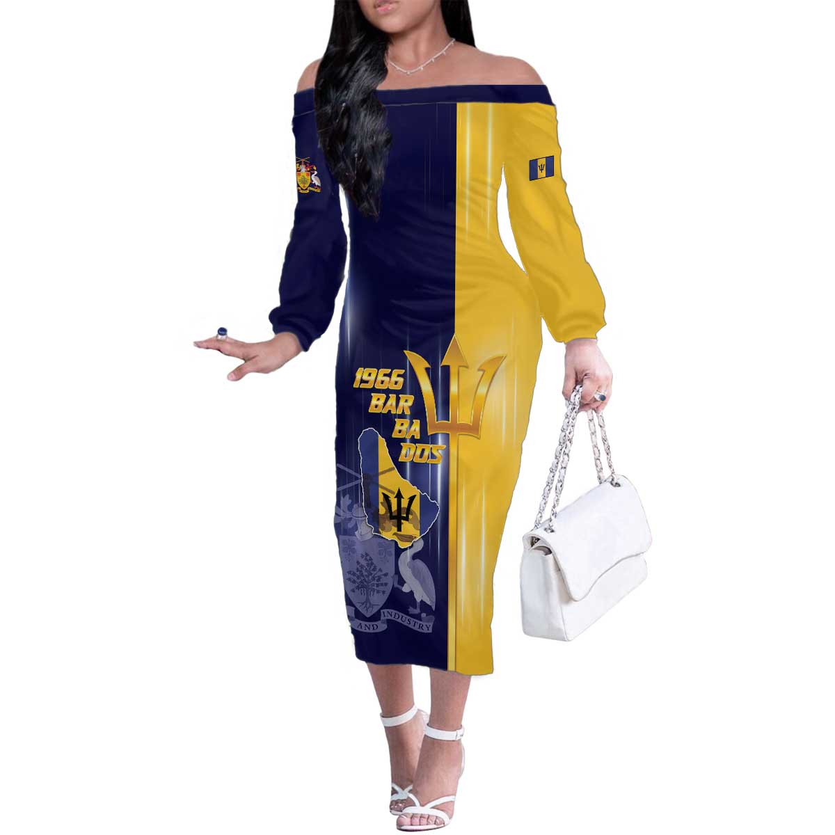 Barbados Independence Day Family Matching Off The Shoulder Long Sleeve Dress and Hawaiian Shirt Proud To Be Barbadian - Wonder Print Shop