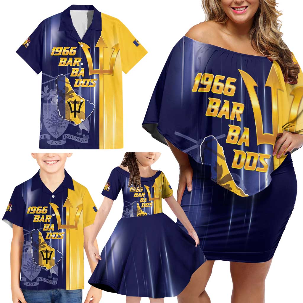 Barbados Independence Day Family Matching Off Shoulder Short Dress and Hawaiian Shirt Proud To Be Barbadian - Wonder Print Shop
