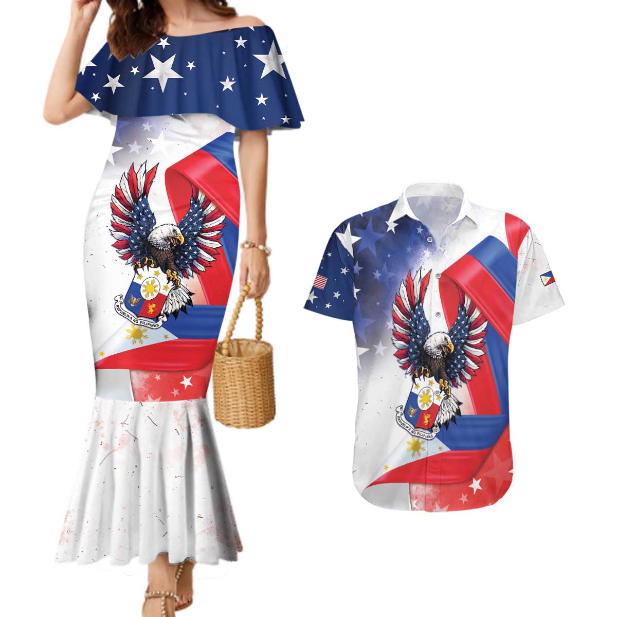 Filipino American History Month Couples Matching Mermaid Dress and Hawaiian Shirt Philippines Proud Of My Roots - Wonder Print Shop