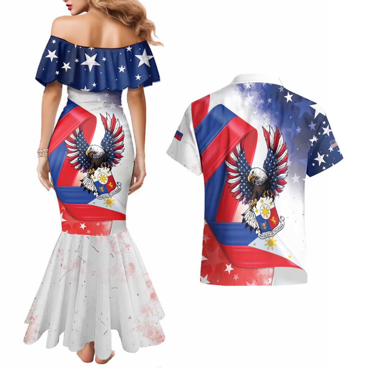Filipino American History Month Couples Matching Mermaid Dress and Hawaiian Shirt Philippines Proud Of My Roots - Wonder Print Shop
