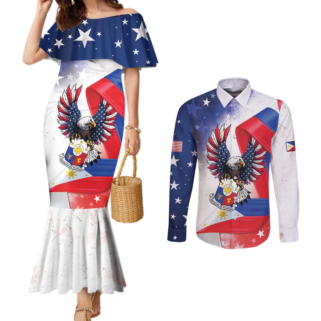 Filipino American History Month Couples Matching Mermaid Dress and Long Sleeve Button Shirt Philippines Proud Of My Roots - Wonder Print Shop