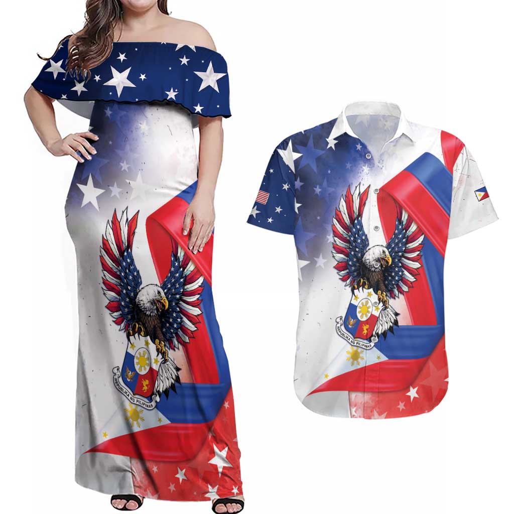 Filipino American History Month Couples Matching Off Shoulder Maxi Dress and Hawaiian Shirt Philippines Proud Of My Roots - Wonder Print Shop