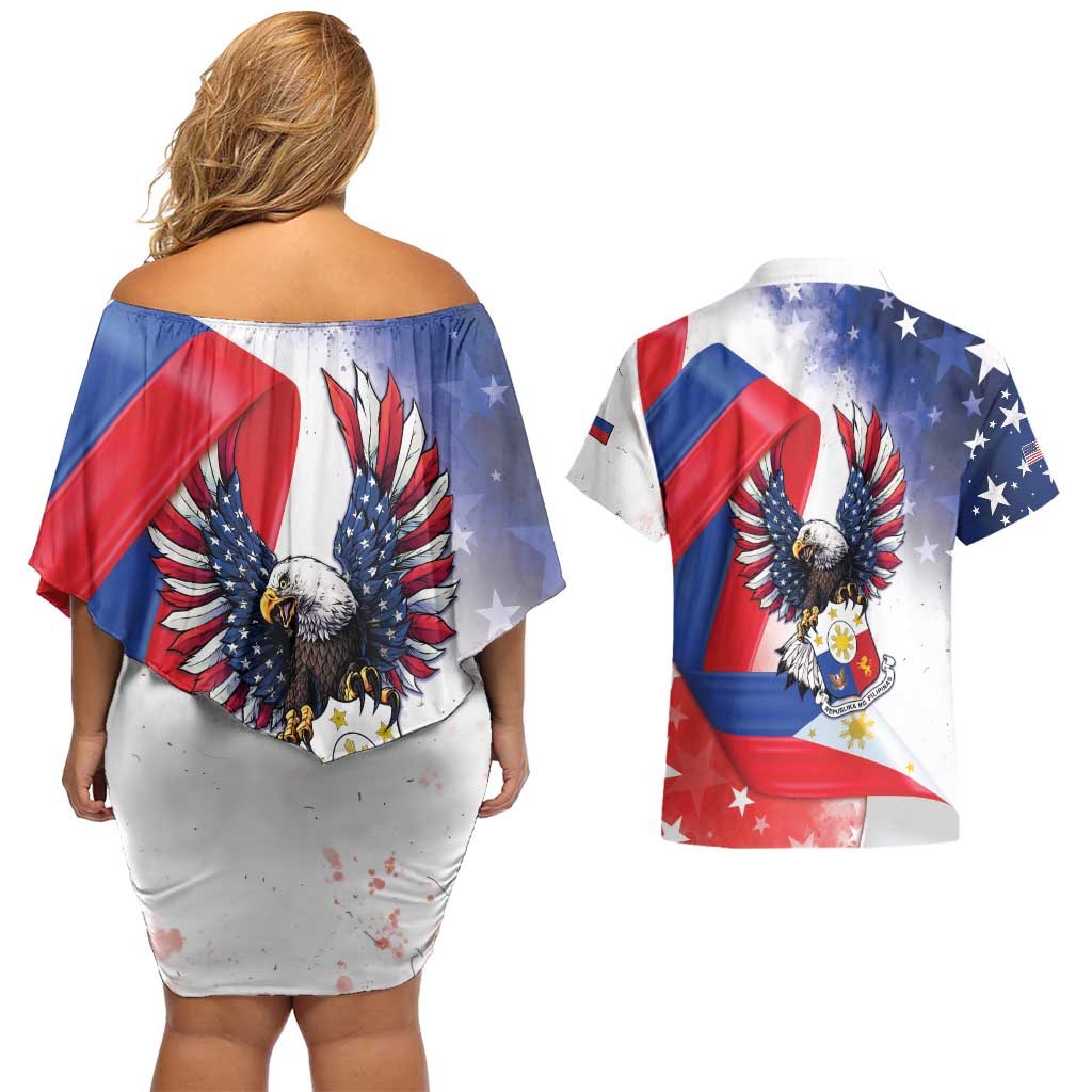 Filipino American History Month Couples Matching Off Shoulder Short Dress and Hawaiian Shirt Philippines Proud Of My Roots - Wonder Print Shop