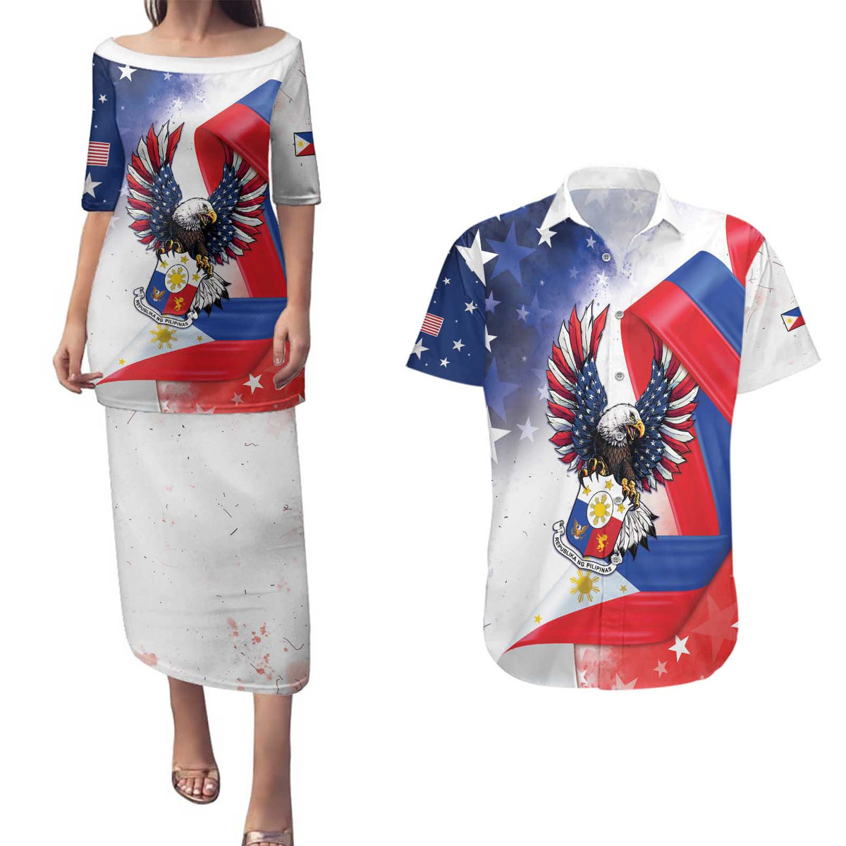 Filipino American History Month Couples Matching Puletasi and Hawaiian Shirt Philippines Proud Of My Roots - Wonder Print Shop