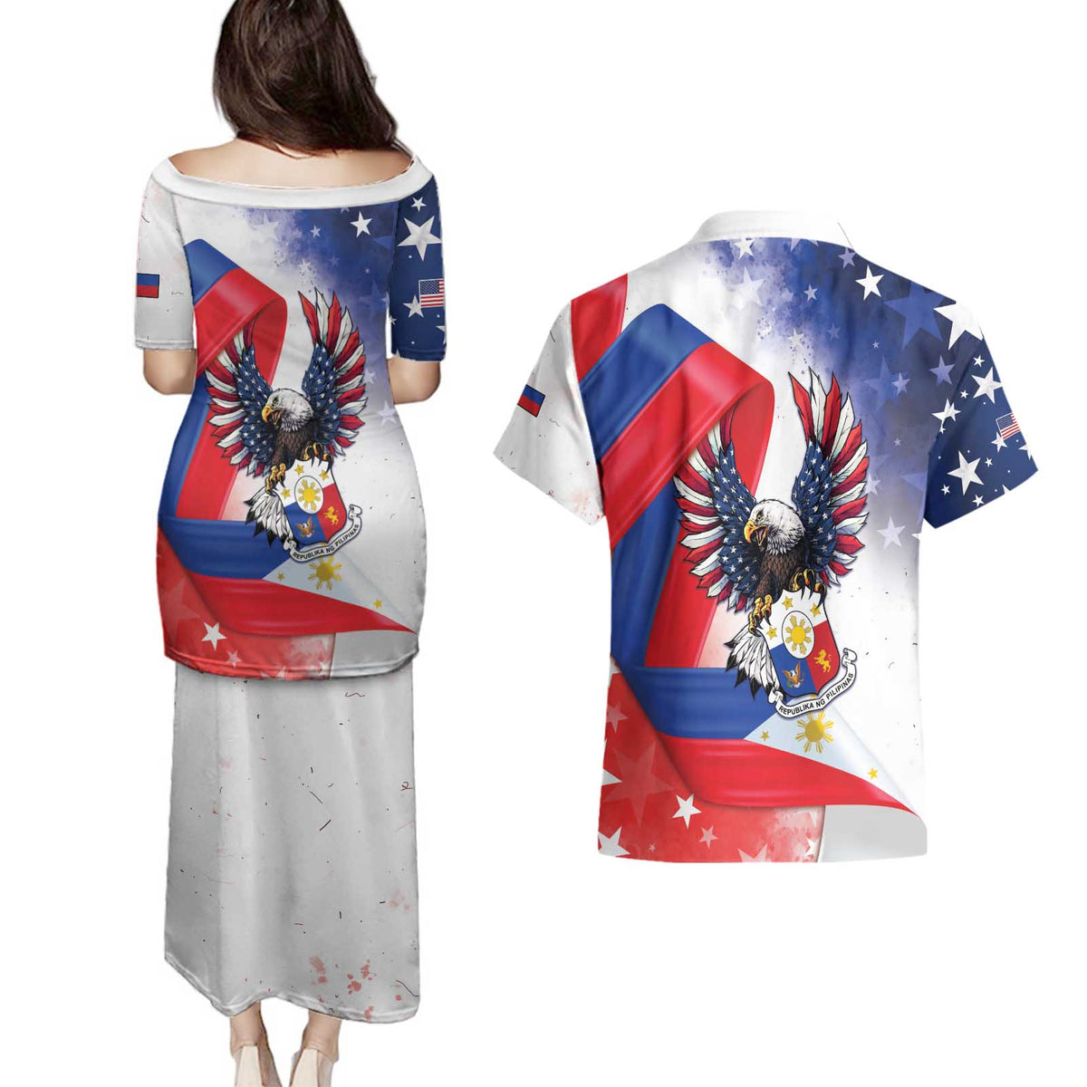 Filipino American History Month Couples Matching Puletasi and Hawaiian Shirt Philippines Proud Of My Roots - Wonder Print Shop