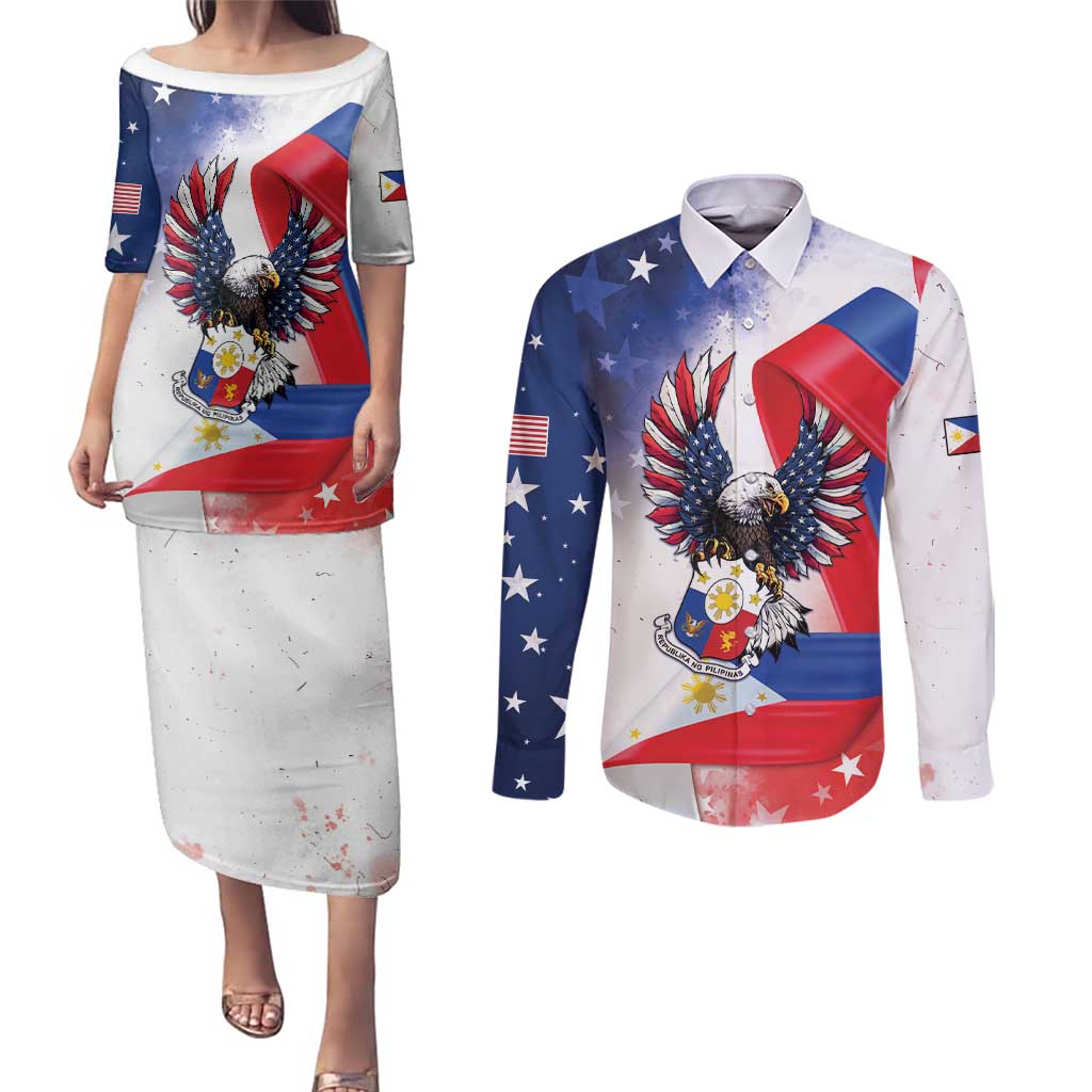 Filipino American History Month Couples Matching Puletasi and Long Sleeve Button Shirt Philippines Proud Of My Roots - Wonder Print Shop