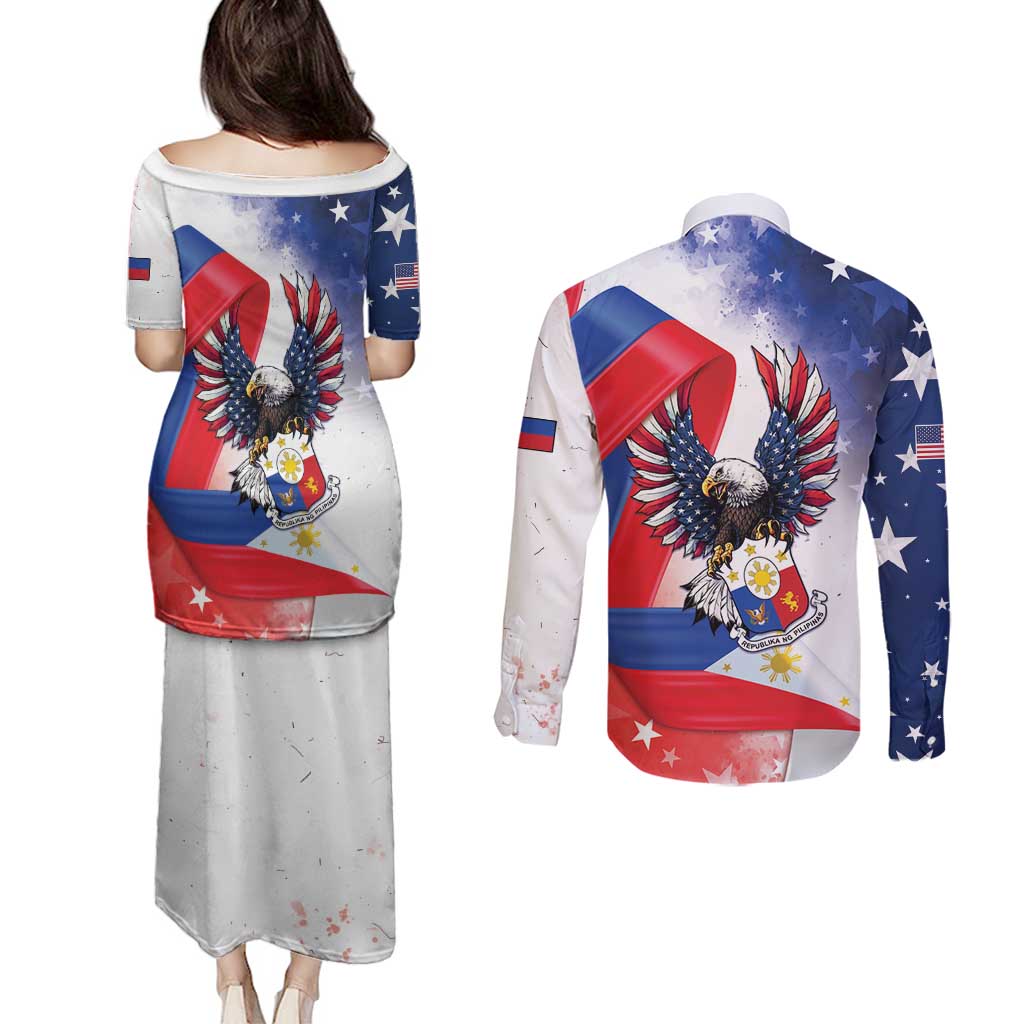 Filipino American History Month Couples Matching Puletasi and Long Sleeve Button Shirt Philippines Proud Of My Roots - Wonder Print Shop