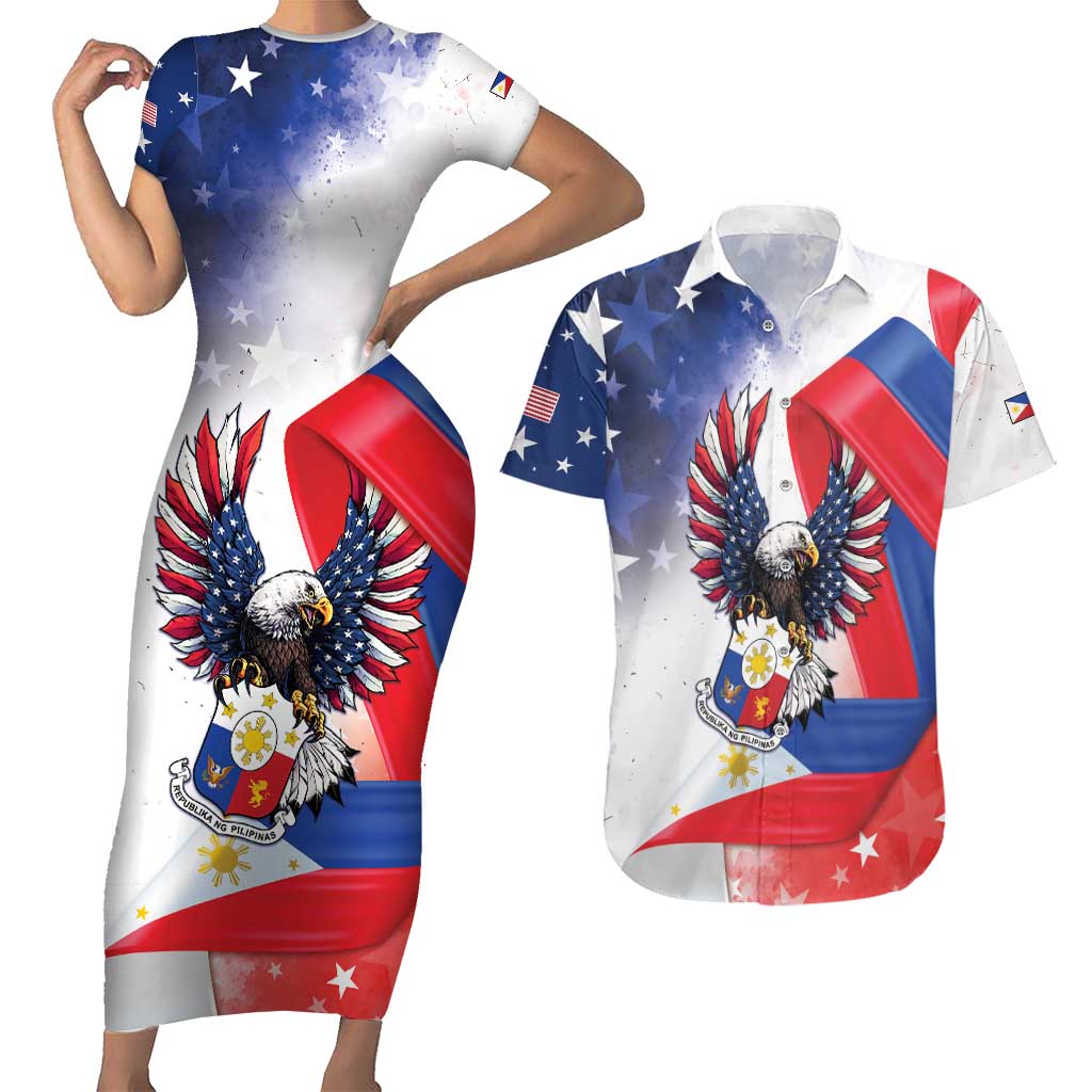 Filipino American History Month Couples Matching Short Sleeve Bodycon Dress and Hawaiian Shirt Philippines Proud Of My Roots - Wonder Print Shop