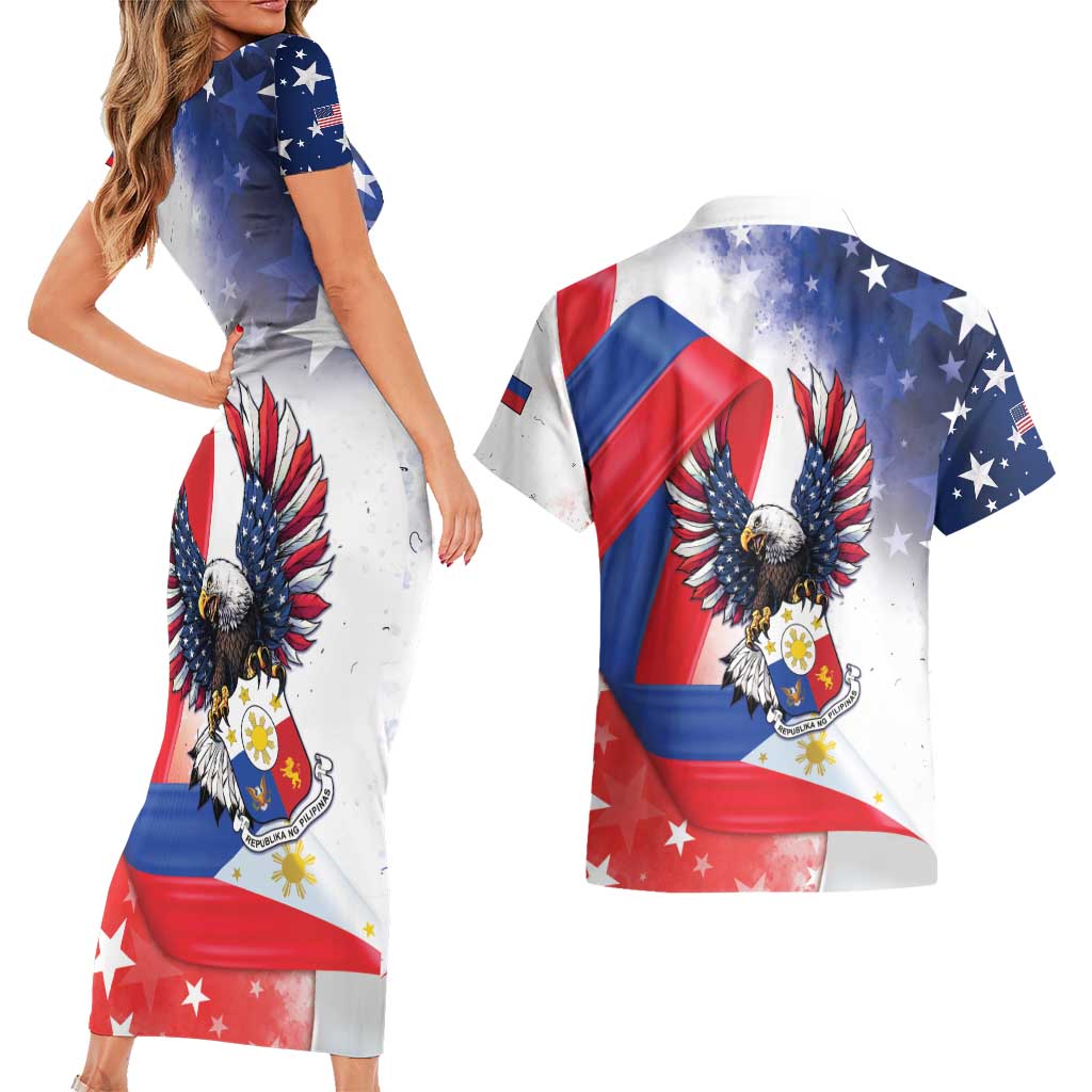 Filipino American History Month Couples Matching Short Sleeve Bodycon Dress and Hawaiian Shirt Philippines Proud Of My Roots - Wonder Print Shop
