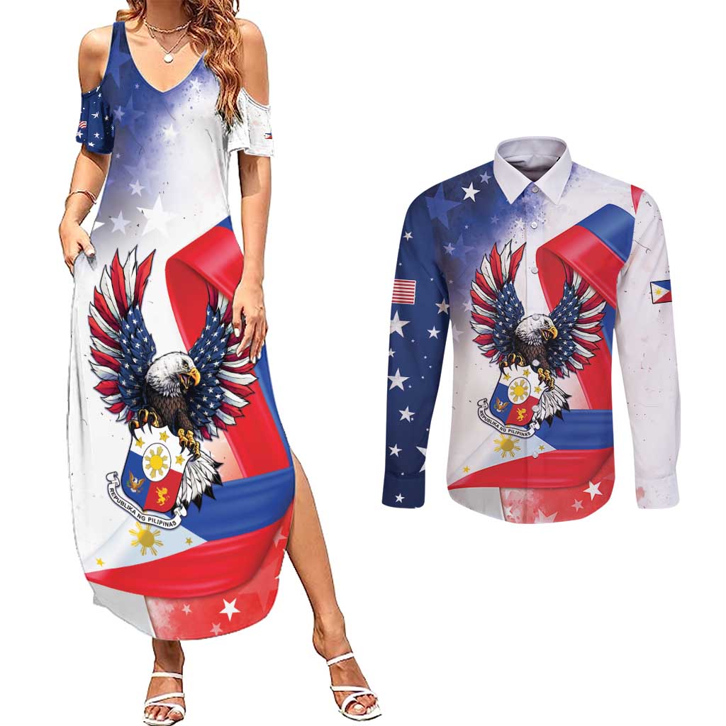 Filipino American History Month Couples Matching Summer Maxi Dress and Long Sleeve Button Shirt Philippines Proud Of My Roots - Wonder Print Shop