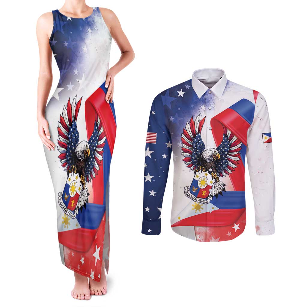 Filipino American History Month Couples Matching Tank Maxi Dress and Long Sleeve Button Shirt Philippines Proud Of My Roots - Wonder Print Shop
