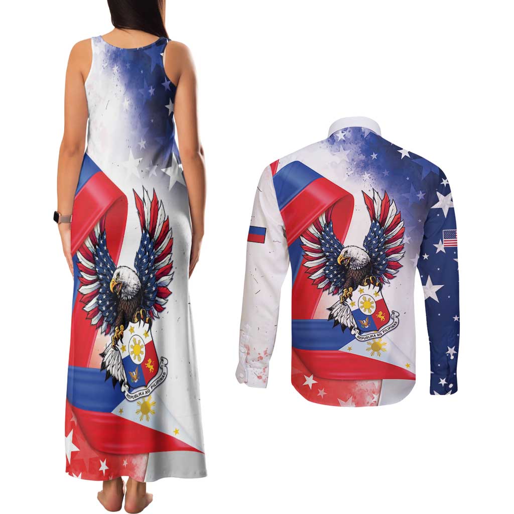 Filipino American History Month Couples Matching Tank Maxi Dress and Long Sleeve Button Shirt Philippines Proud Of My Roots - Wonder Print Shop