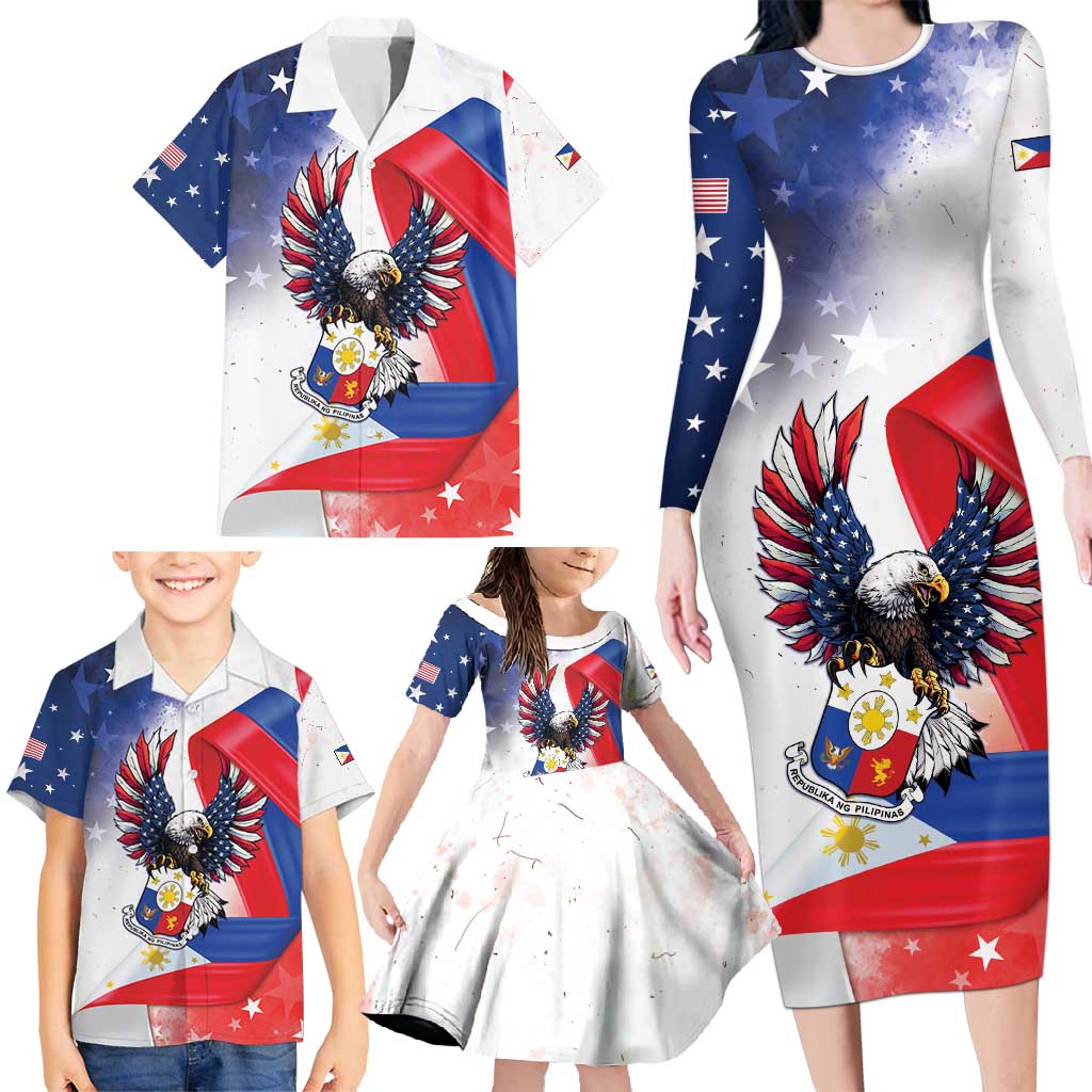Filipino American History Month Family Matching Long Sleeve Bodycon Dress and Hawaiian Shirt Philippines Proud Of My Roots - Wonder Print Shop