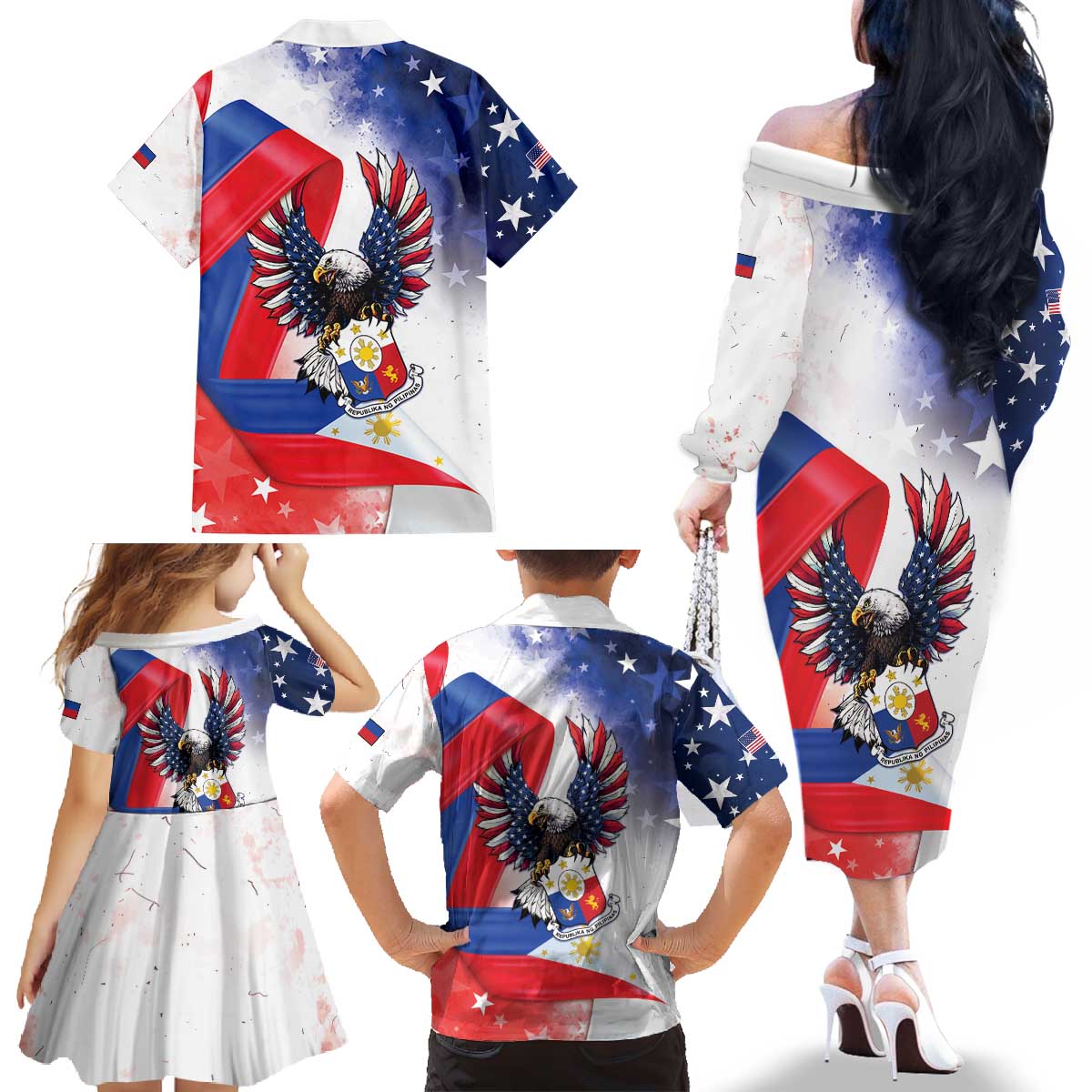 Filipino American History Month Family Matching Off The Shoulder Long Sleeve Dress and Hawaiian Shirt Philippines Proud Of My Roots - Wonder Print Shop