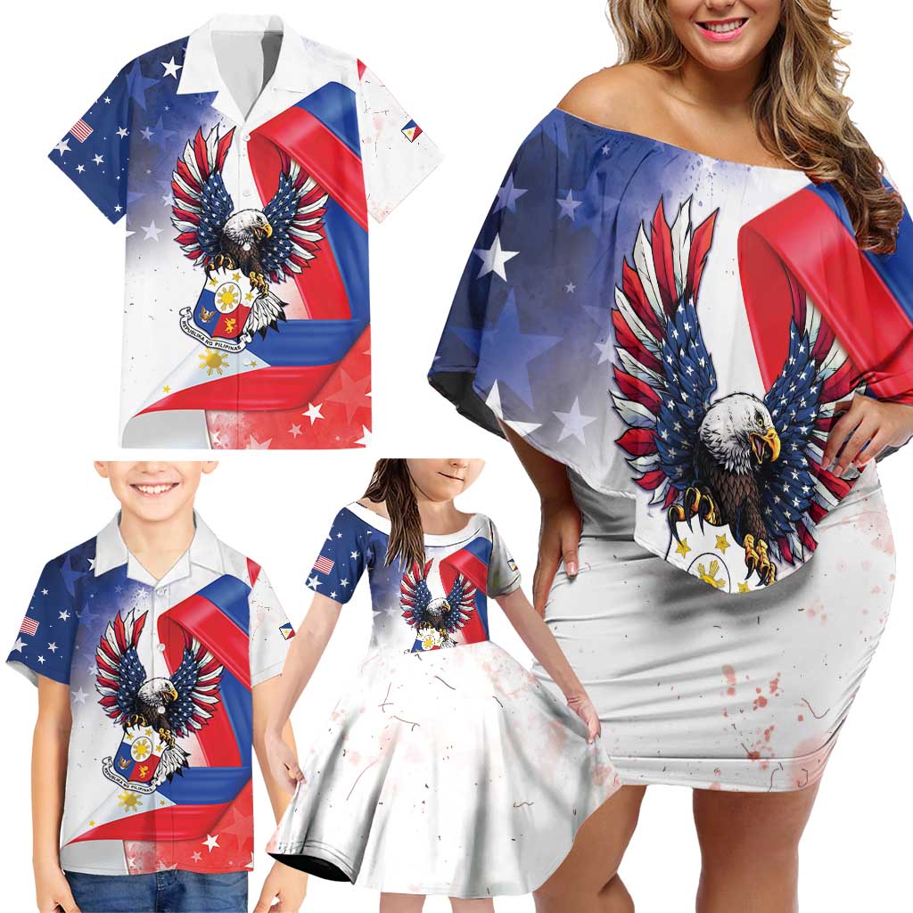 Filipino American History Month Family Matching Off Shoulder Short Dress and Hawaiian Shirt Philippines Proud Of My Roots - Wonder Print Shop