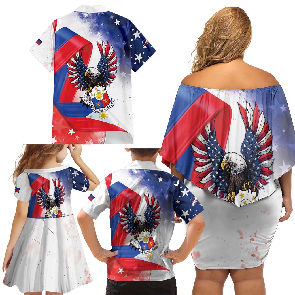 Filipino American History Month Family Matching Off Shoulder Short Dress and Hawaiian Shirt Philippines Proud Of My Roots - Wonder Print Shop
