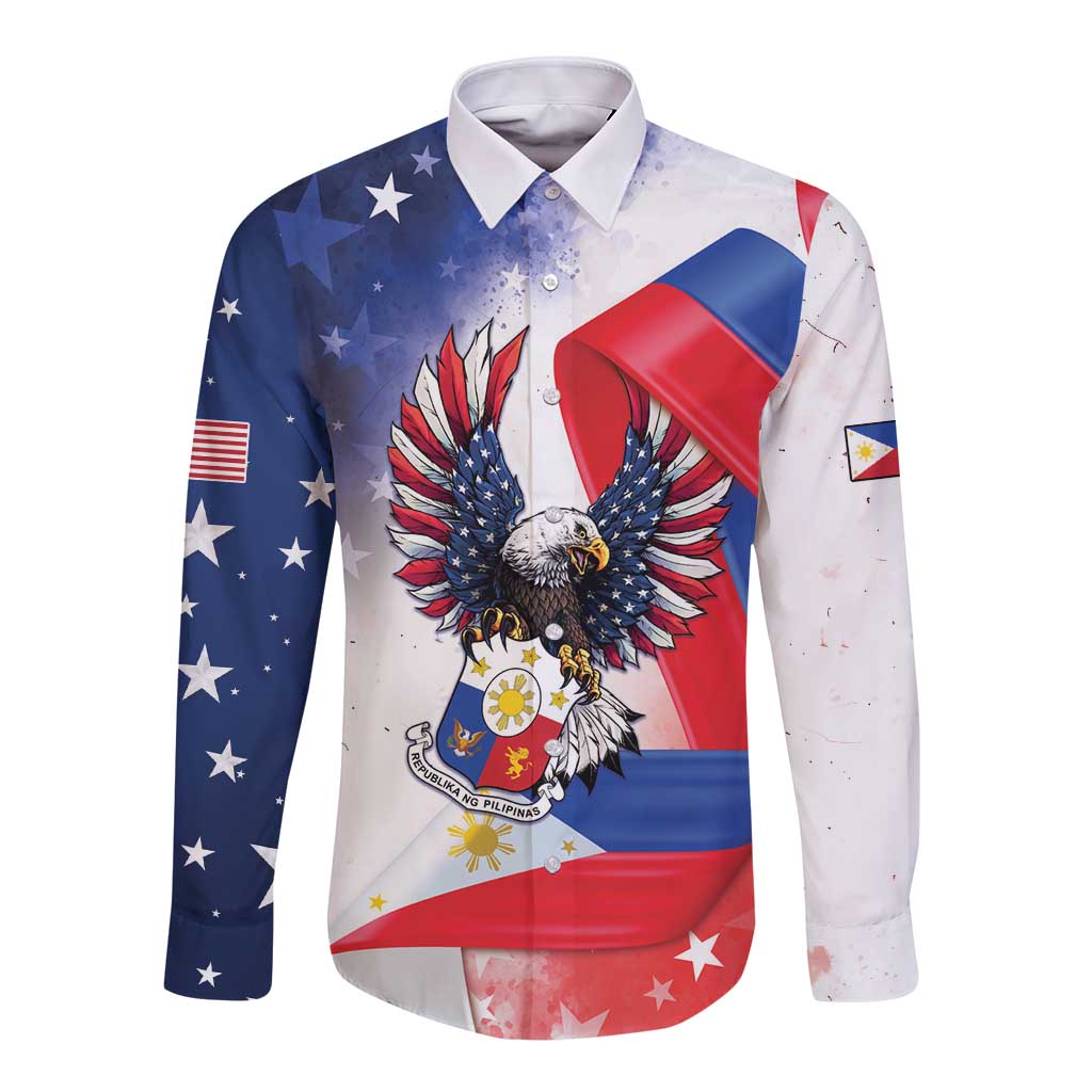 Filipino American History Month Long Sleeve Button Shirt Philippines Proud Of My Roots - Wonder Print Shop