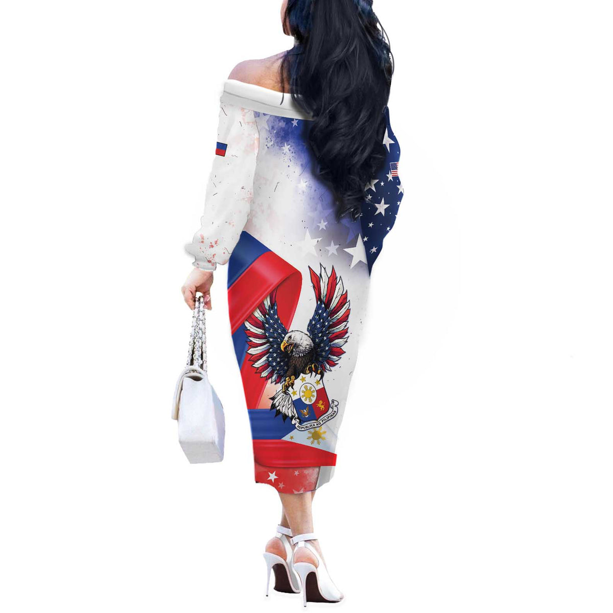 Filipino American History Month Off The Shoulder Long Sleeve Dress Philippines Proud Of My Roots - Wonder Print Shop