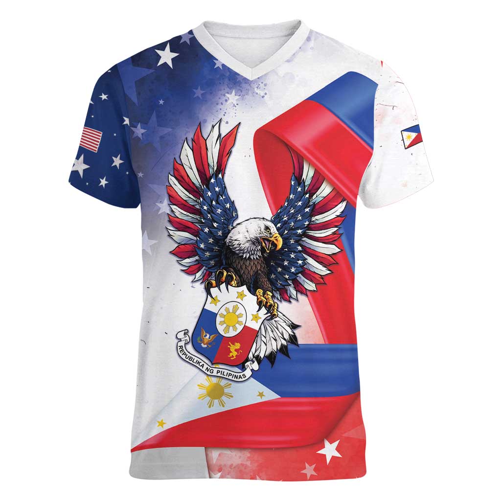 Filipino American History Month Women V-Neck T-Shirt Philippines Proud Of My Roots - Wonder Print Shop