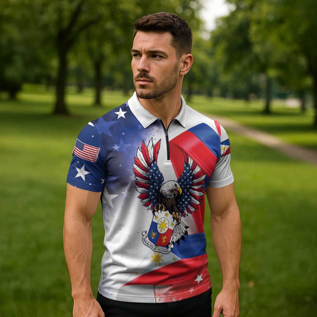 Filipino American History Month Zipper Polo Shirt Philippines Proud Of My Roots - Wonder Print Shop