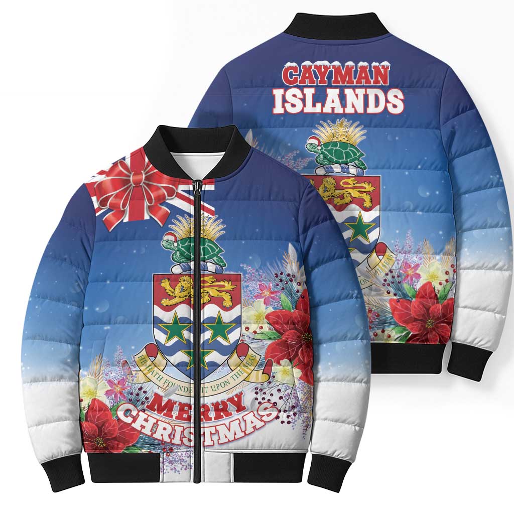 Cayman Islands Christmas Bomber Puffer Jacket Coquette Bow Xmas Vibe - Wonder Print Shop