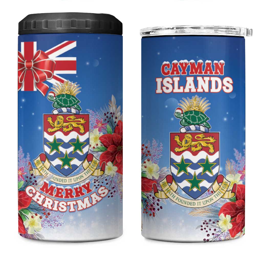 Cayman Islands Christmas 4 in 1 Can Cooler Tumbler Coquette Bow Xmas Vibe - Wonder Print Shop