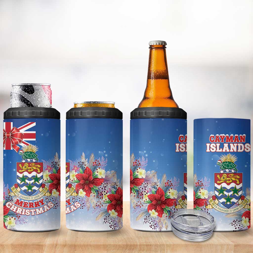 Cayman Islands Christmas 4 in 1 Can Cooler Tumbler Coquette Bow Xmas Vibe - Wonder Print Shop