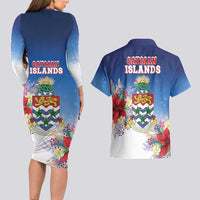 Cayman Islands Christmas Couples Matching Long Sleeve Bodycon Dress and Hawaiian Shirt Coquette Bow Xmas Vibe - Wonder Print Shop
