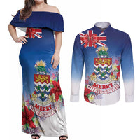Cayman Islands Christmas Couples Matching Off Shoulder Maxi Dress and Long Sleeve Button Shirt Coquette Bow Xmas Vibe - Wonder Print Shop