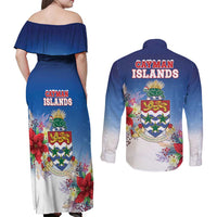 Cayman Islands Christmas Couples Matching Off Shoulder Maxi Dress and Long Sleeve Button Shirt Coquette Bow Xmas Vibe - Wonder Print Shop