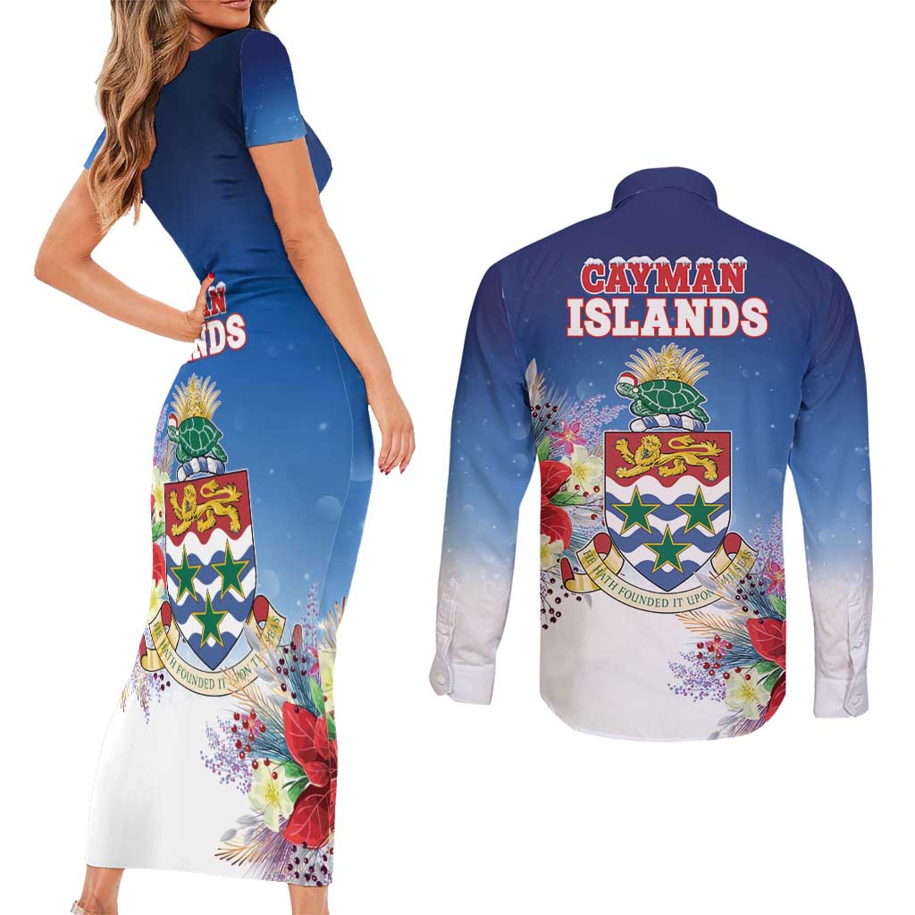 Cayman Islands Christmas Couples Matching Short Sleeve Bodycon Dress and Long Sleeve Button Shirt Coquette Bow Xmas Vibe - Wonder Print Shop