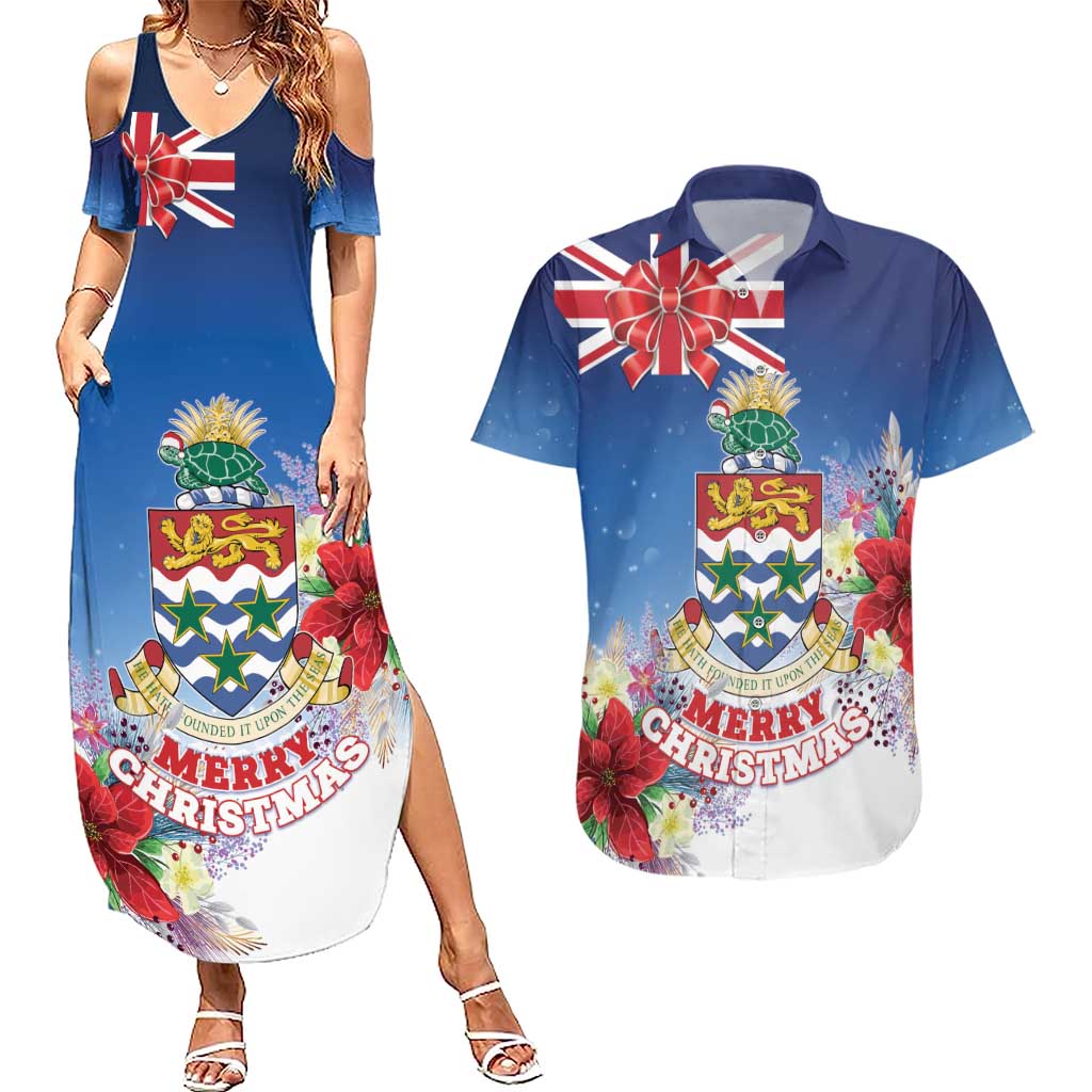 Cayman Islands Christmas Couples Matching Summer Maxi Dress and Hawaiian Shirt Coquette Bow Xmas Vibe - Wonder Print Shop
