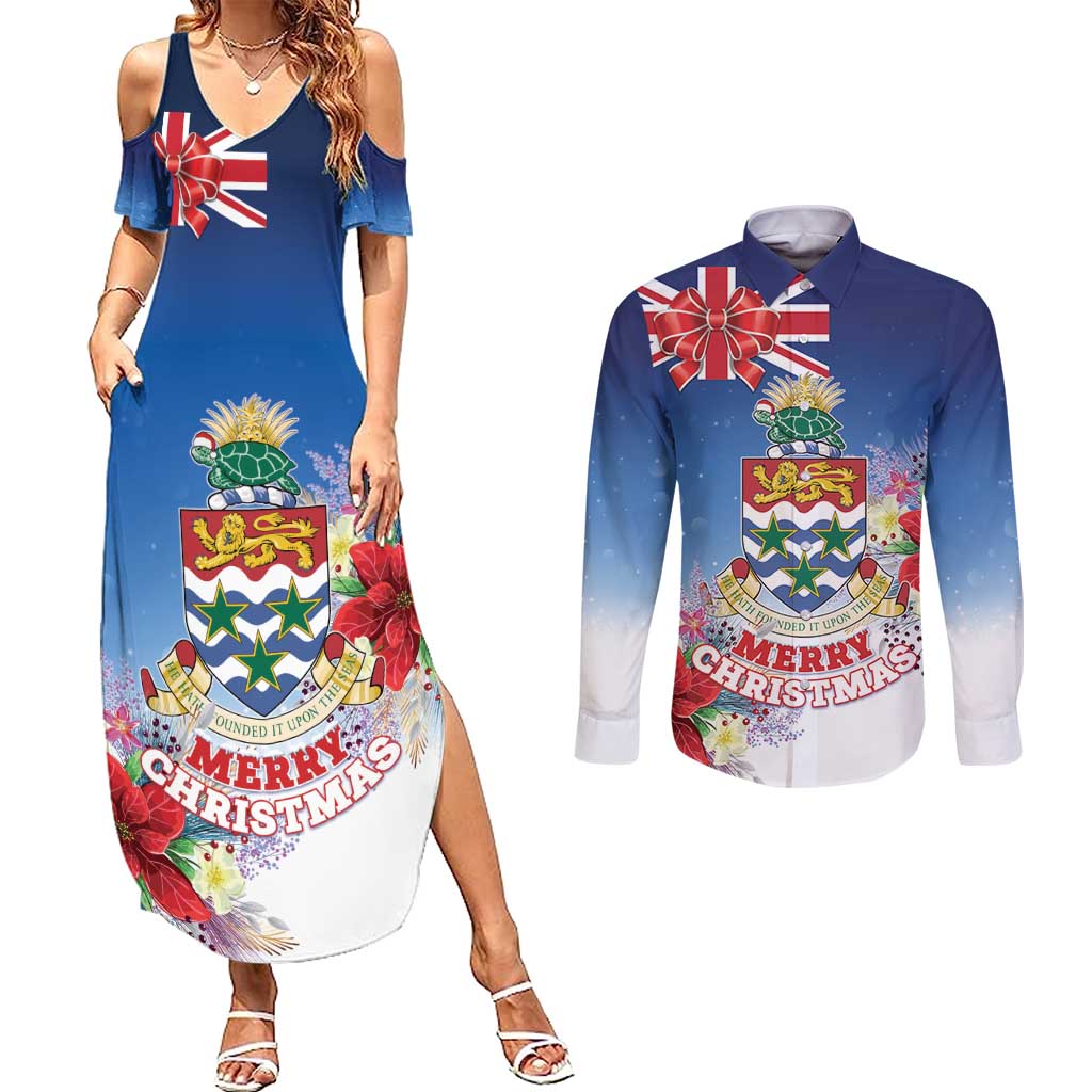 Cayman Islands Christmas Couples Matching Summer Maxi Dress and Long Sleeve Button Shirt Coquette Bow Xmas Vibe - Wonder Print Shop