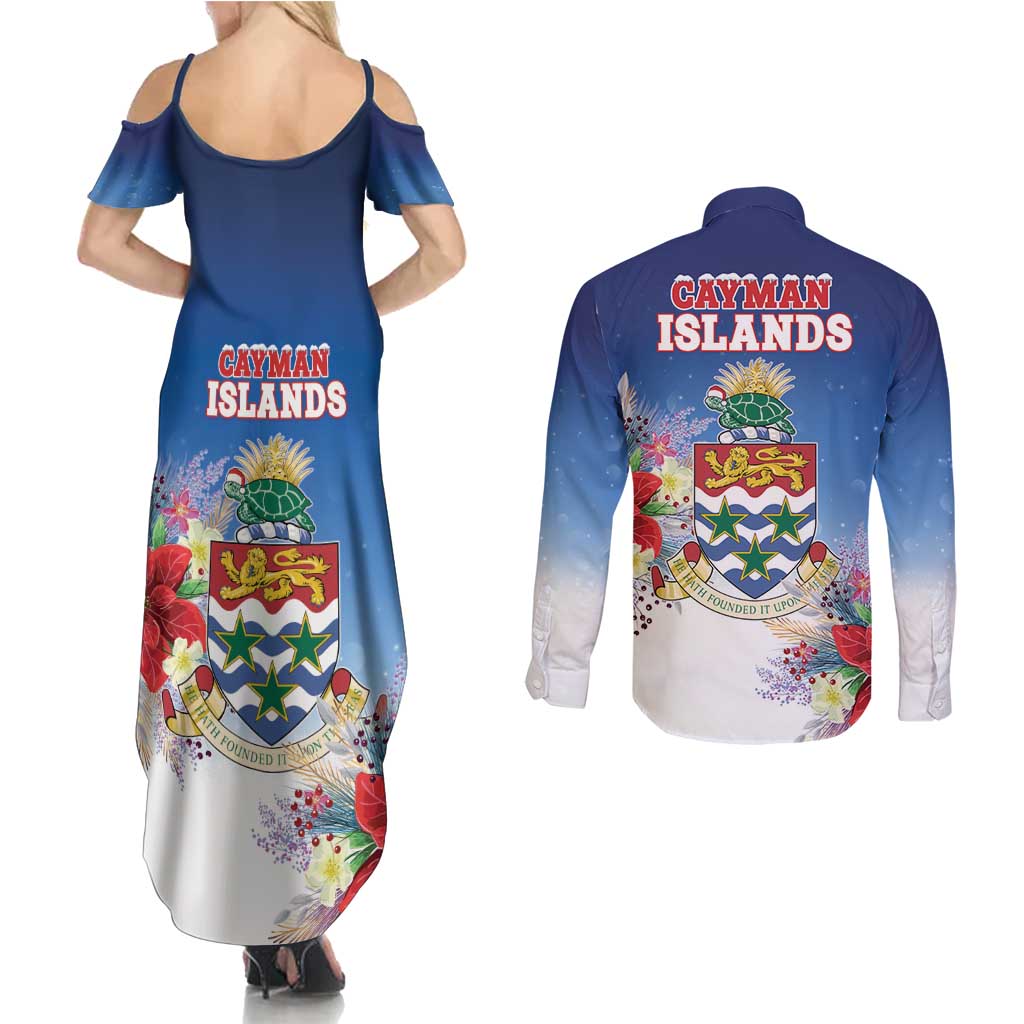 Cayman Islands Christmas Couples Matching Summer Maxi Dress and Long Sleeve Button Shirt Coquette Bow Xmas Vibe - Wonder Print Shop