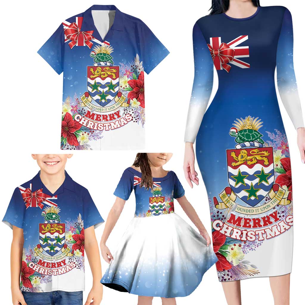Cayman Islands Christmas Family Matching Long Sleeve Bodycon Dress and Hawaiian Shirt Coquette Bow Xmas Vibe - Wonder Print Shop
