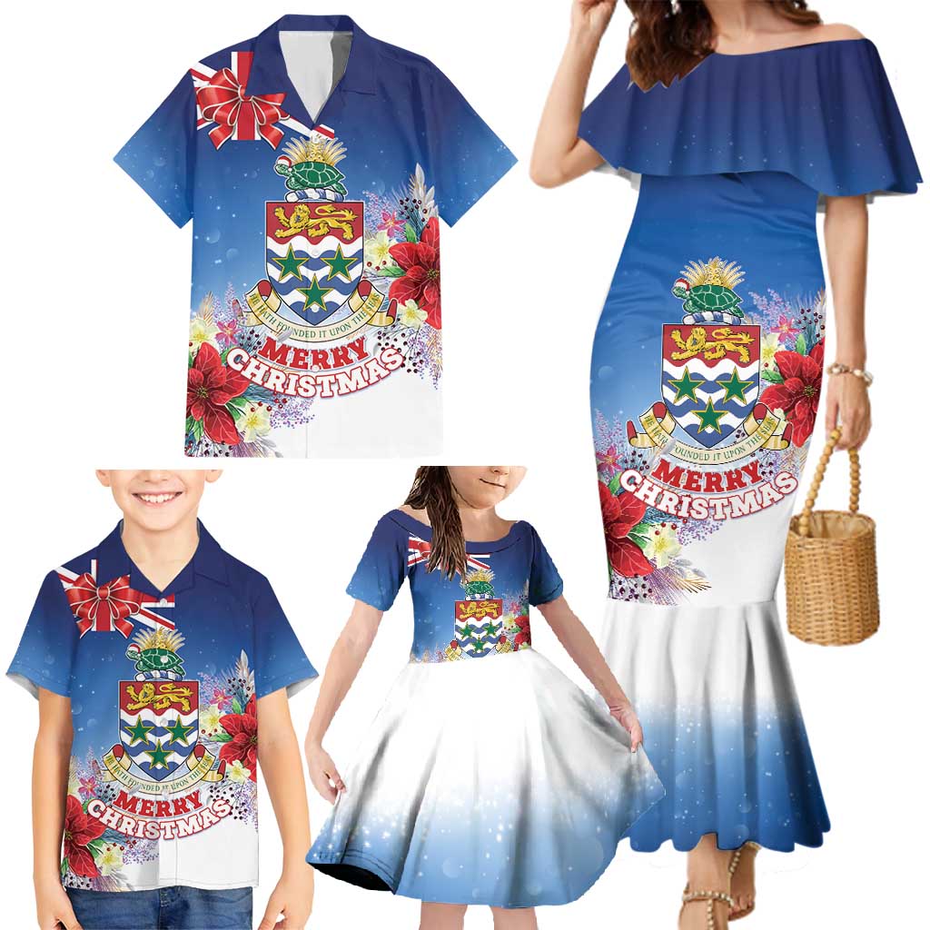Cayman Islands Christmas Family Matching Mermaid Dress and Hawaiian Shirt Coquette Bow Xmas Vibe - Wonder Print Shop