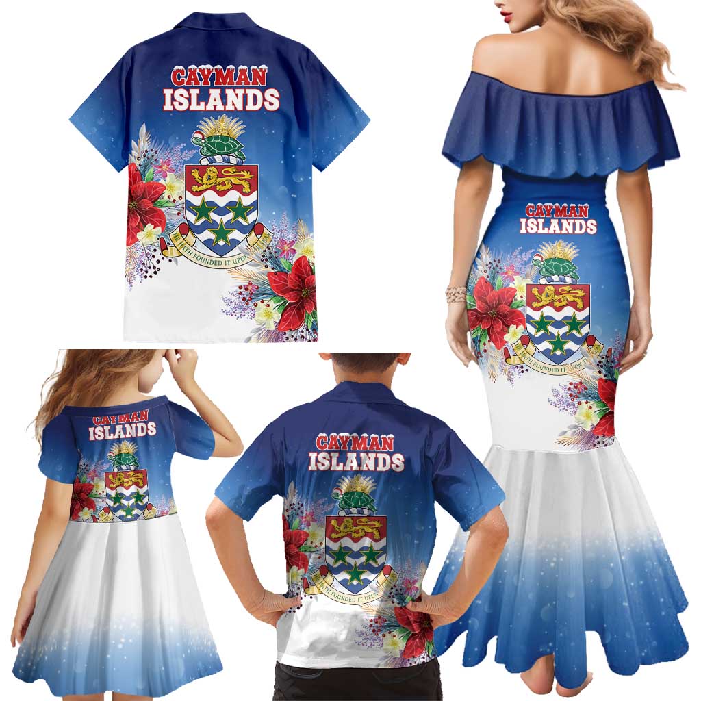 Cayman Islands Christmas Family Matching Mermaid Dress and Hawaiian Shirt Coquette Bow Xmas Vibe - Wonder Print Shop