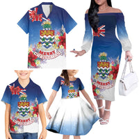 Cayman Islands Christmas Family Matching Off The Shoulder Long Sleeve Dress and Hawaiian Shirt Coquette Bow Xmas Vibe - Wonder Print Shop
