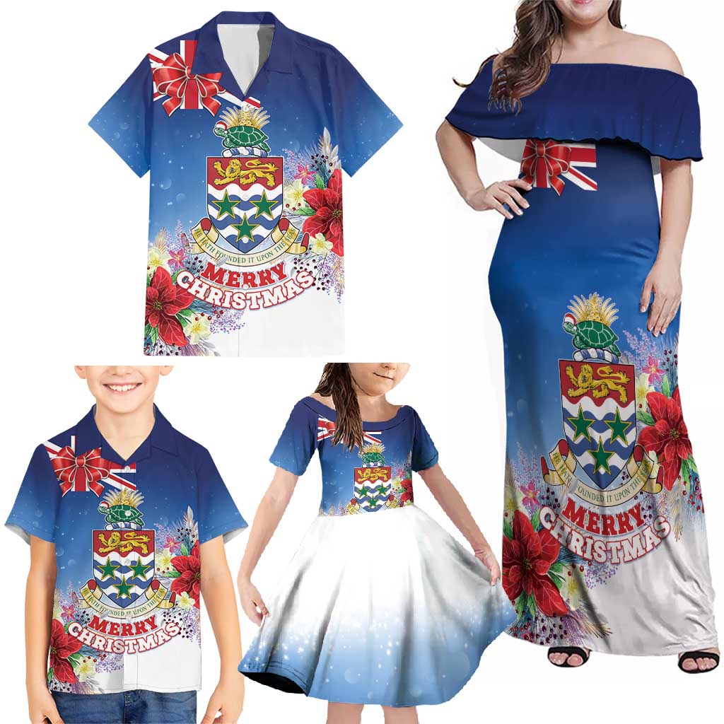 Cayman Islands Christmas Family Matching Off Shoulder Maxi Dress and Hawaiian Shirt Coquette Bow Xmas Vibe - Wonder Print Shop