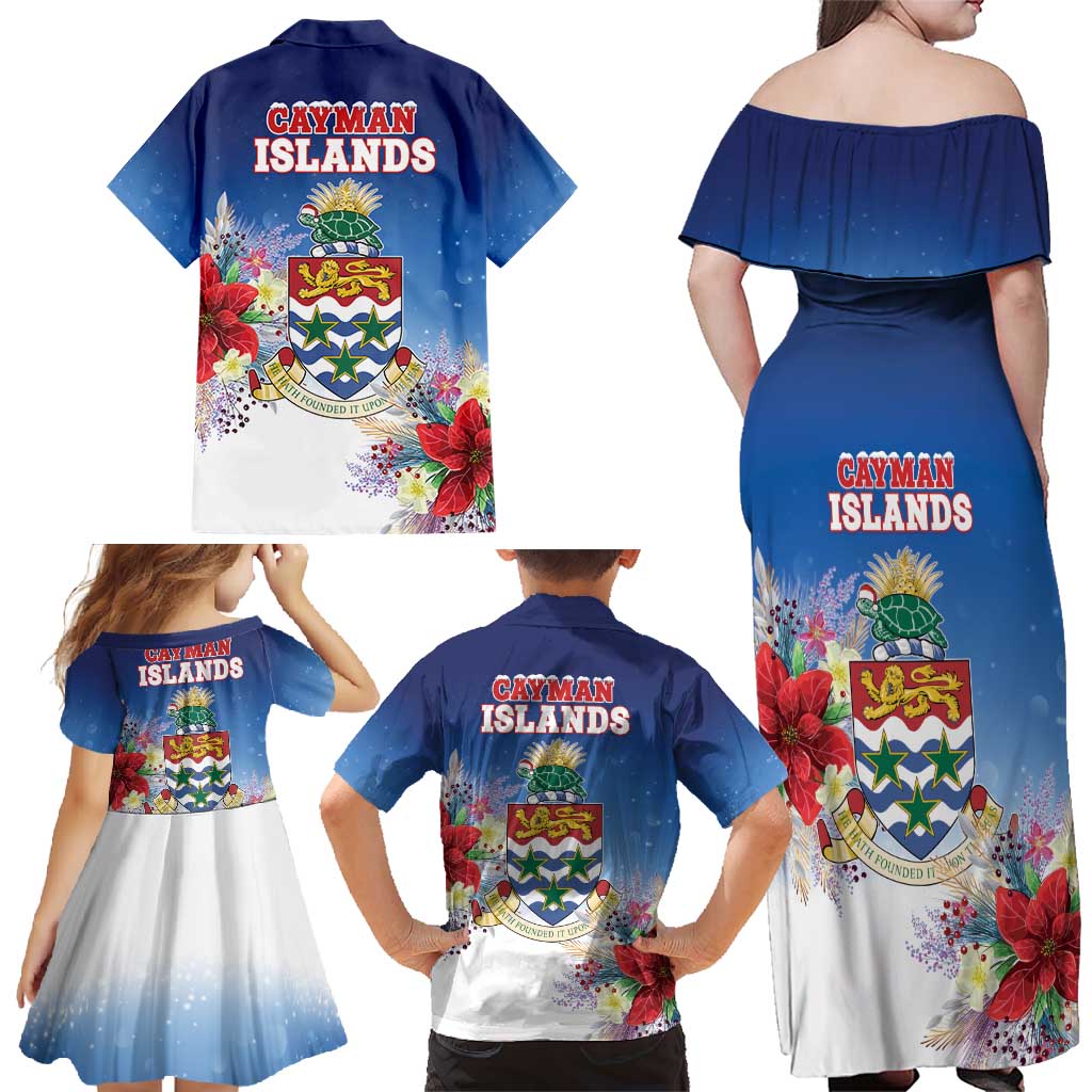 Cayman Islands Christmas Family Matching Off Shoulder Maxi Dress and Hawaiian Shirt Coquette Bow Xmas Vibe - Wonder Print Shop