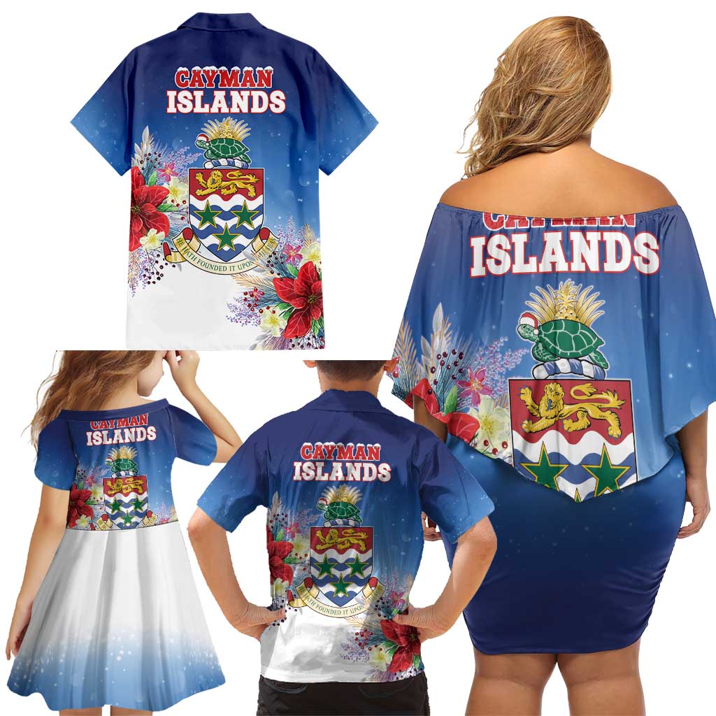 Cayman Islands Christmas Family Matching Off Shoulder Short Dress and Hawaiian Shirt Coquette Bow Xmas Vibe - Wonder Print Shop