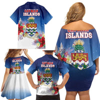 Cayman Islands Christmas Family Matching Off Shoulder Short Dress and Hawaiian Shirt Coquette Bow Xmas Vibe - Wonder Print Shop